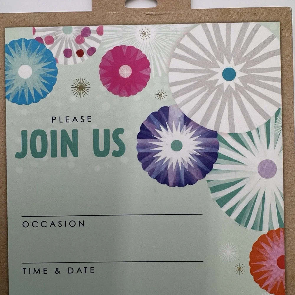 Hallmark 20ct Fill-in Invitations Paper Fans Starbursts Mint Green 3INH7201